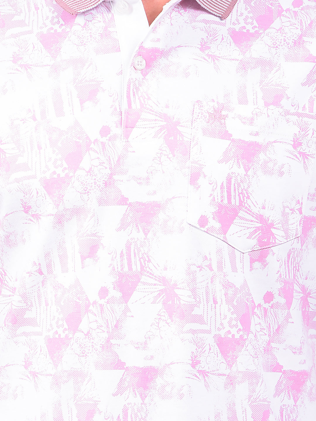 Pink Floral Print Polo Neck 100% Cotton T-Shirt