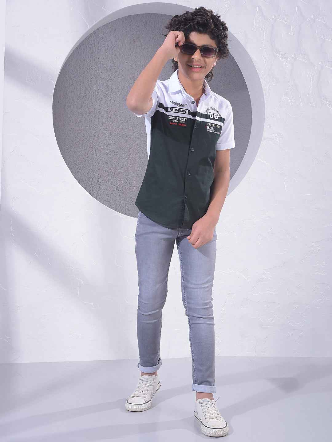 Green Typographic Print 100% Cotton Shirt