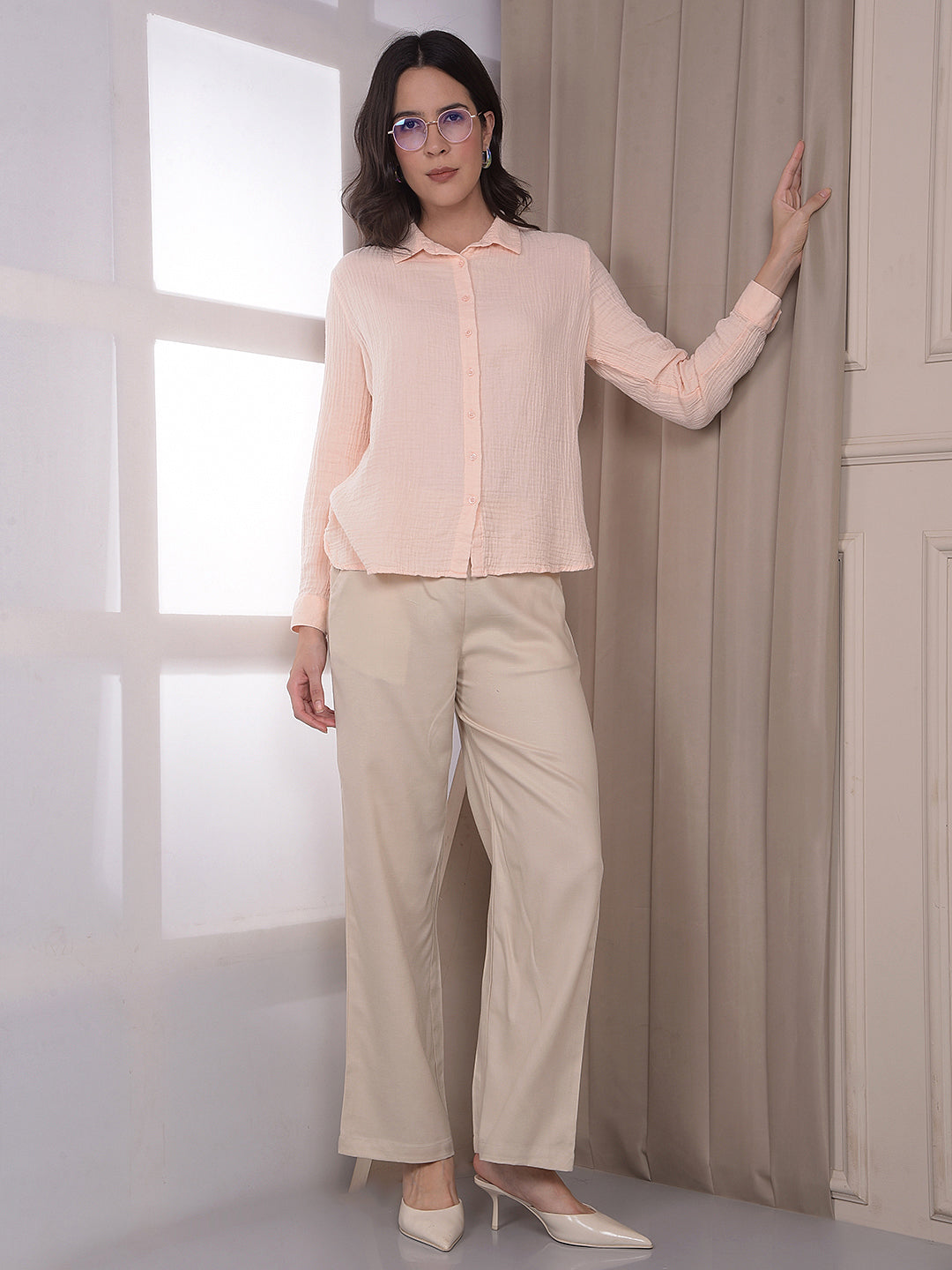 Peach Textured 100% Cotton Shirt