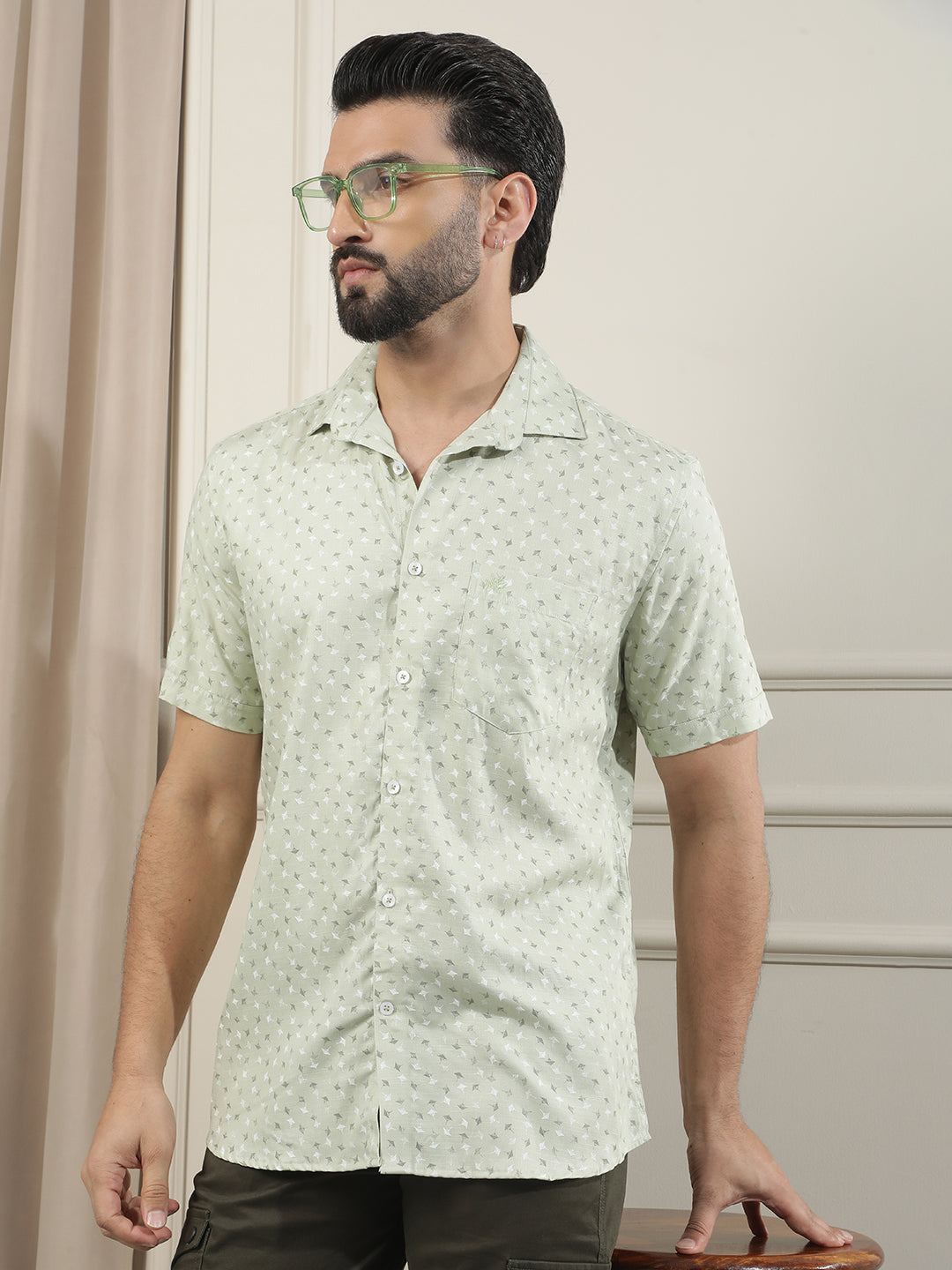 Modern Pine Green Printed Shirt