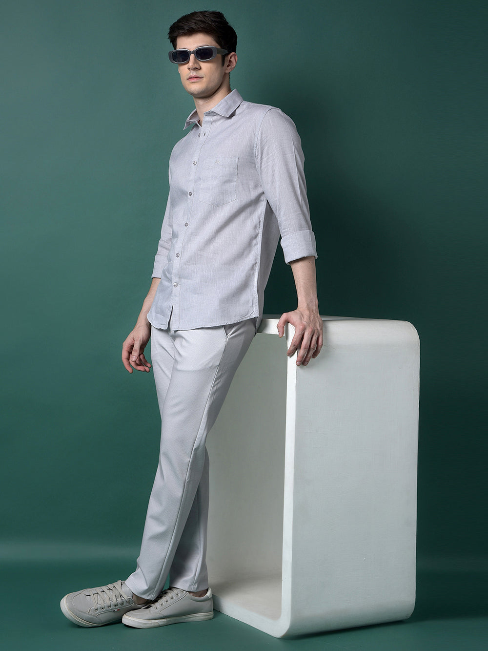 Grey Linen Shirt-Men Shirts-Crimsoune Club