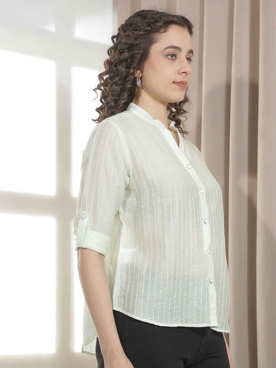 Green Vertical Striped Shirt