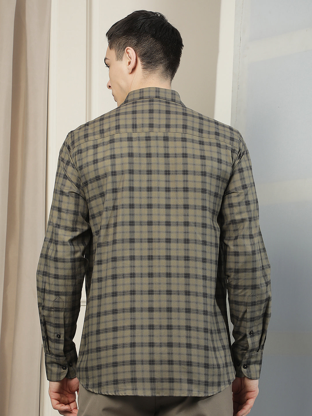 Olive Checked 100% Cotton Shirt