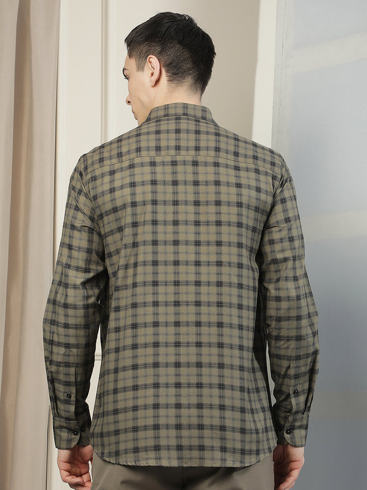 Olive Checked 100% Cotton Shirt