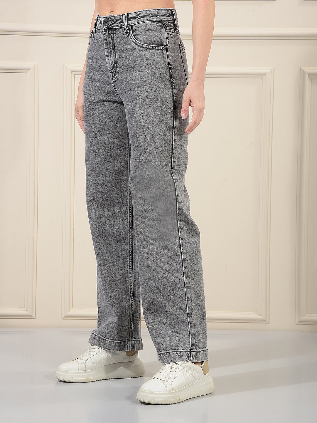 Grey 100% cotton Wide Leg Jeans