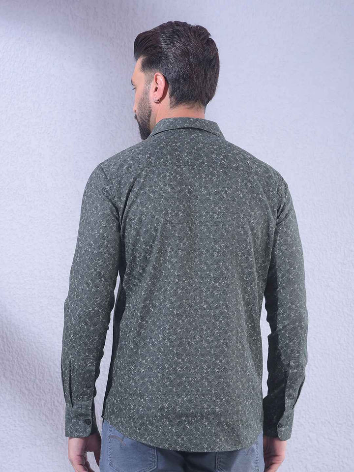 Green Floral Print 100% Cotton Shirt