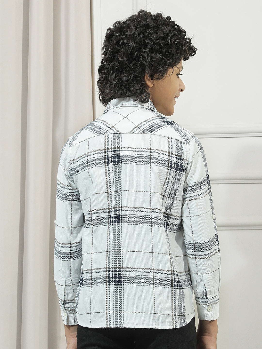 White Checked 100% Cotton Corduroy Shirt