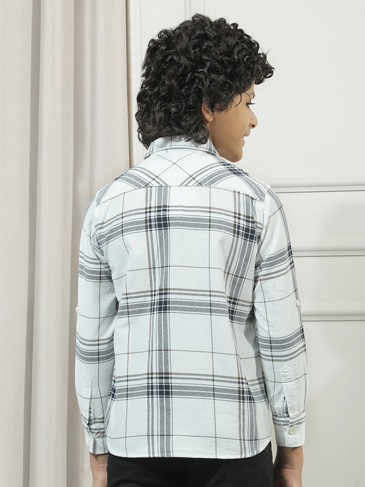 White Checked 100% Cotton Corduroy Shirt