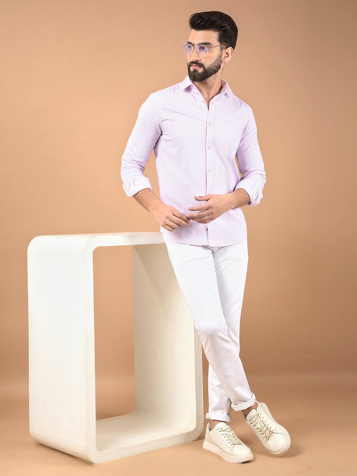 Pink Vertical Stripes 100% Cotton Shirt-Men Shirts-Crimsoune Club