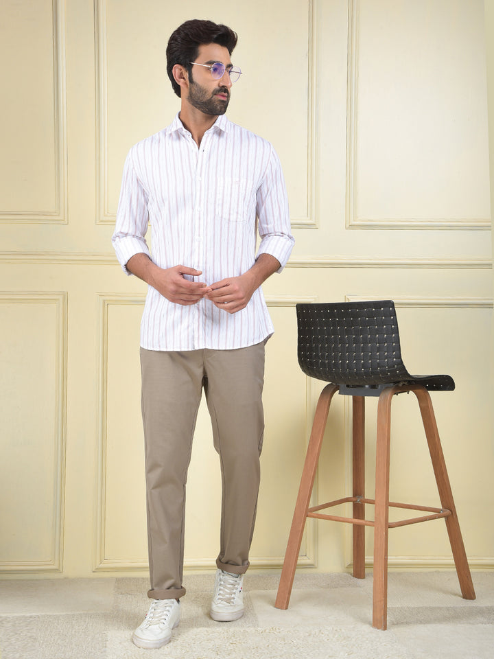 Purple Vertical Stripes 100% Cotton Shirt