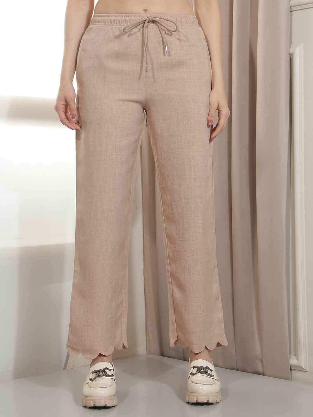 Structured Brown Straight Trousers