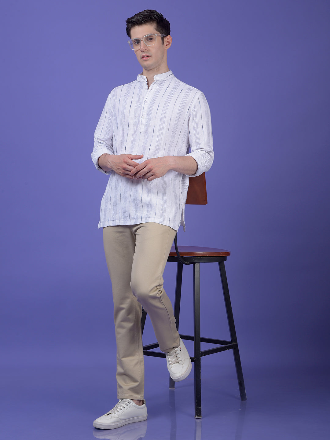 White Vertical Stripes 100% Cotton Kurta