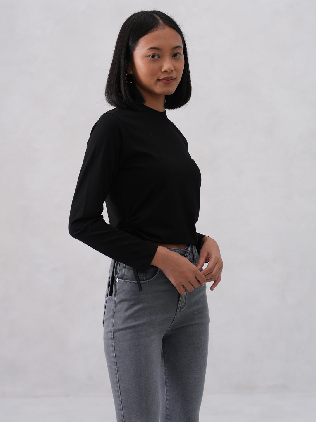 Side-Tie Crop Black T-Shirt