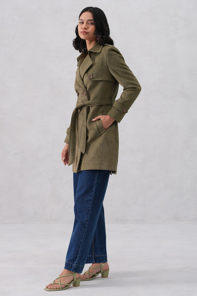 Green Notched-Lapel Over-Coat
