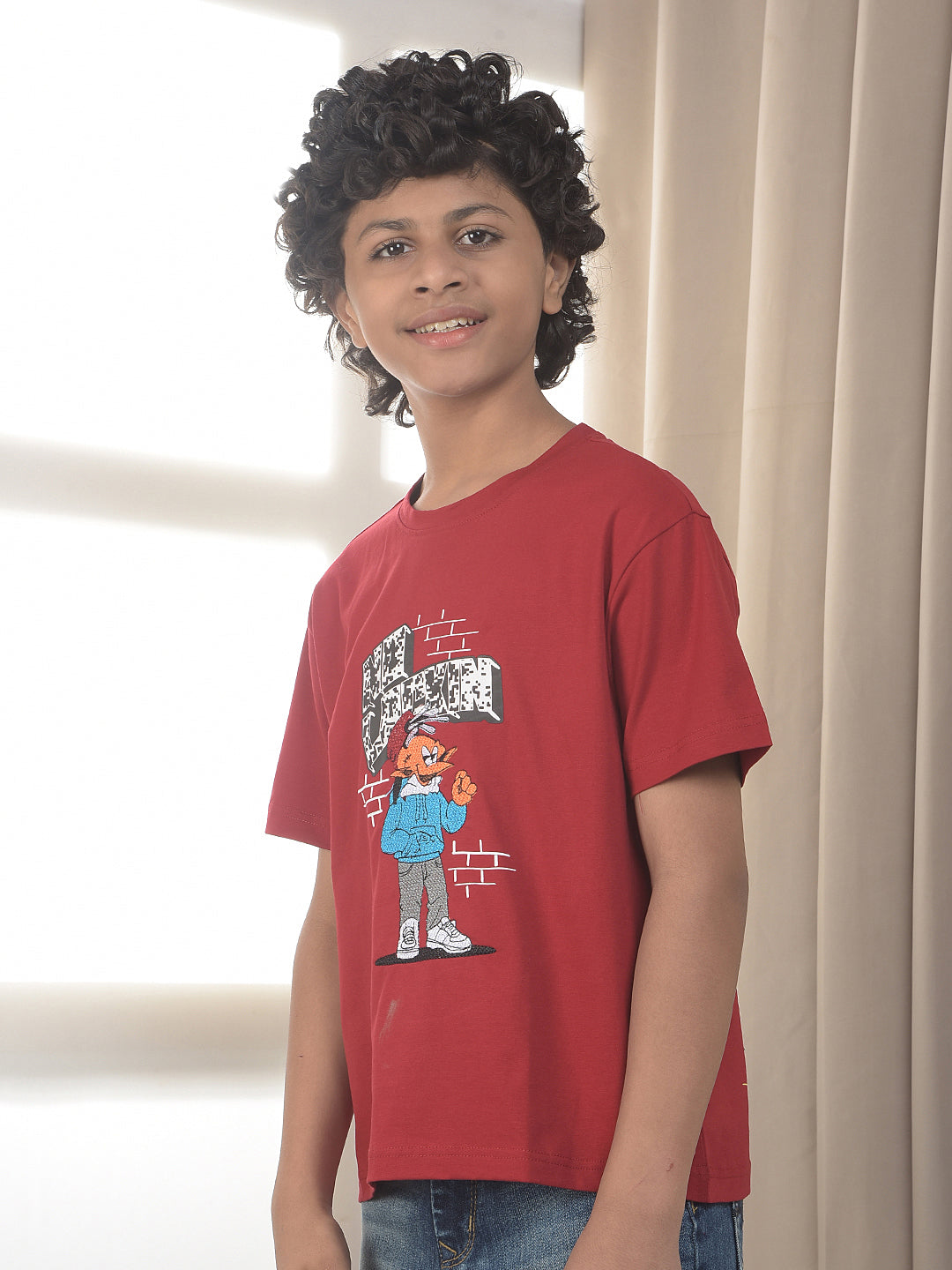 Red Cartoon Printed Oversized T-Shirt