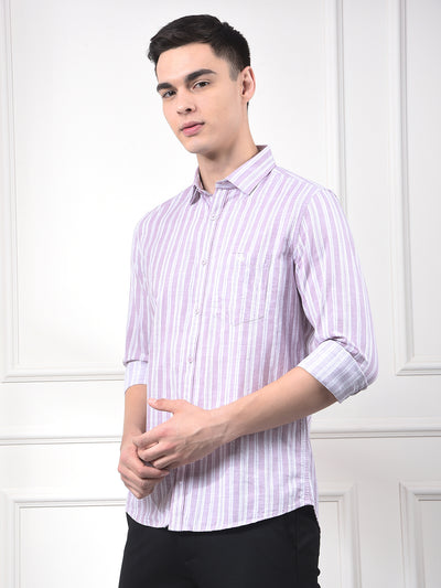 Purple Vertical Stripes 100% Cotton Shirt