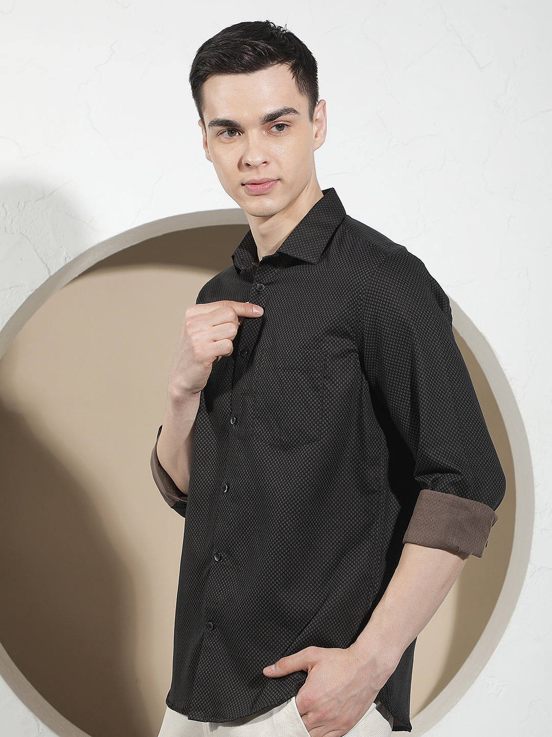 Navy Blue Printed 100% Cotton Shirt