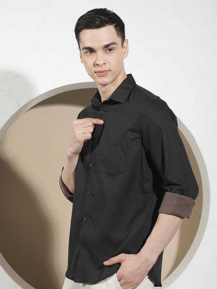 Navy Blue Printed 100% Cotton Shirt