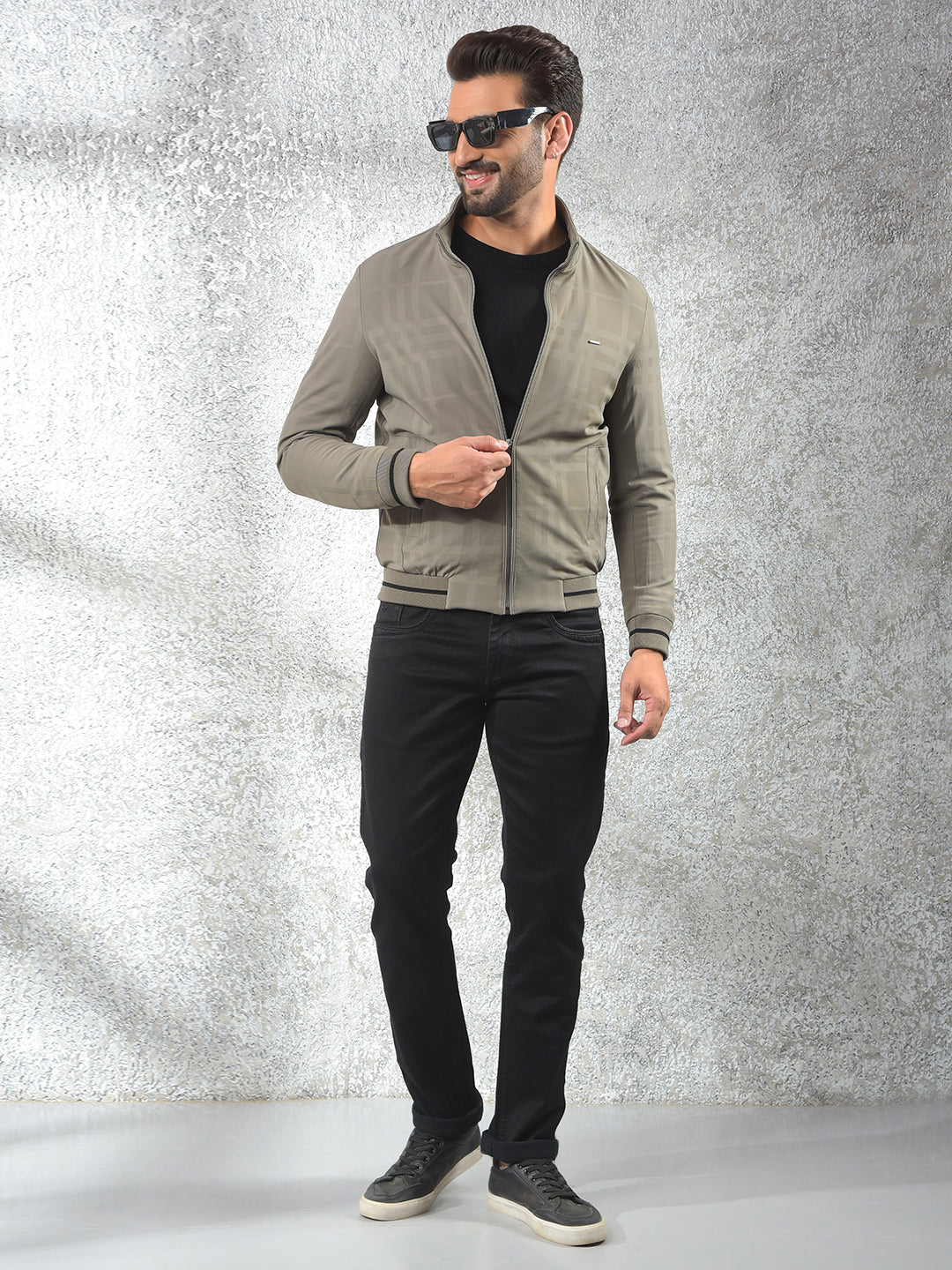 Beige Checked Puffer Jacket