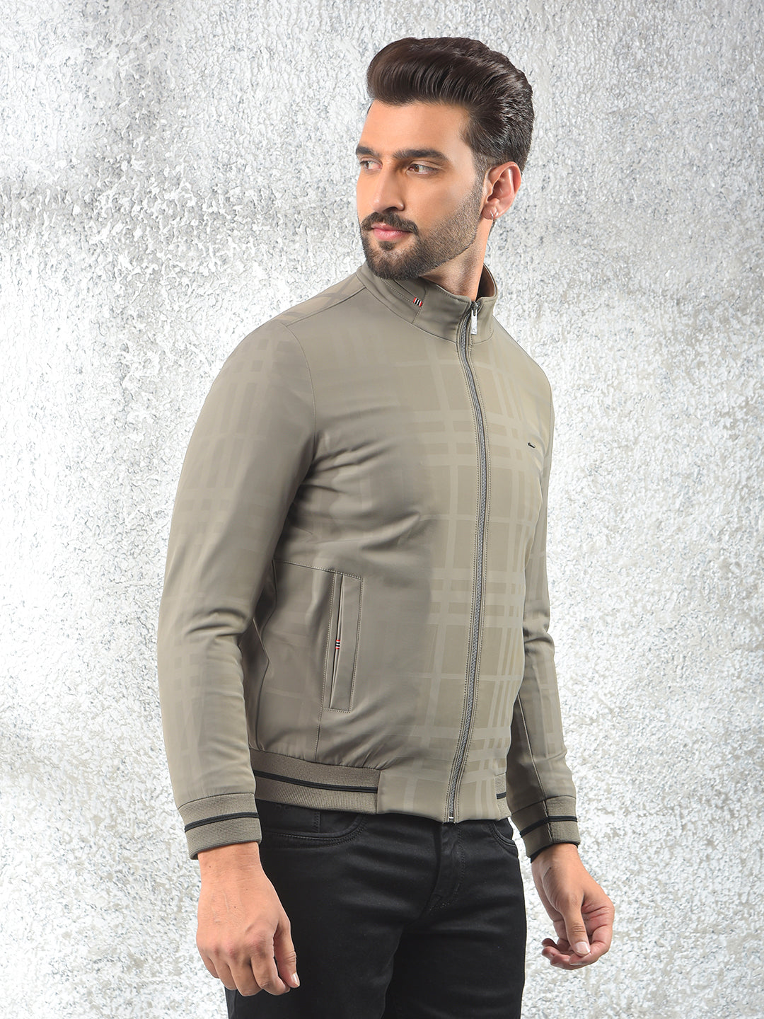 Beige Checked Puffer Jacket