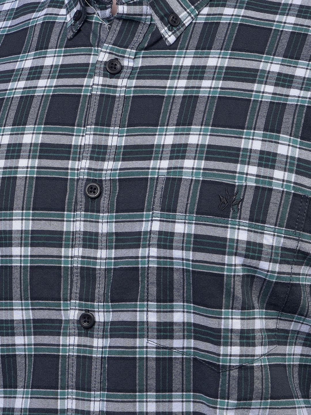Green Checked Button-Down Collar 100% Cotton Shirt
