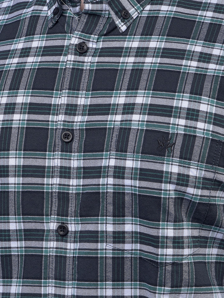 Green Checked Button-Down Collar 100% Cotton Shirt