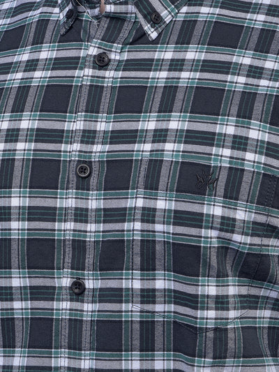 Green Checked Button-Down Collar 100% Cotton Shirt