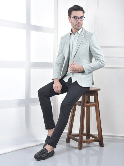 Green Notched Lapel Single-Breasted Blazer