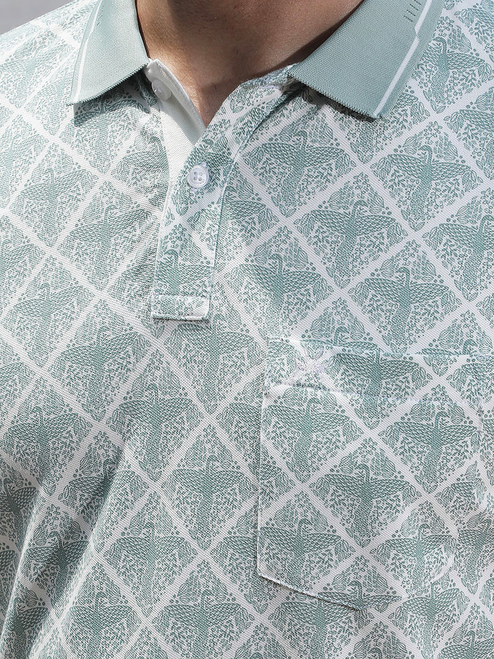 Green Printed Polo Neck T-Shirt