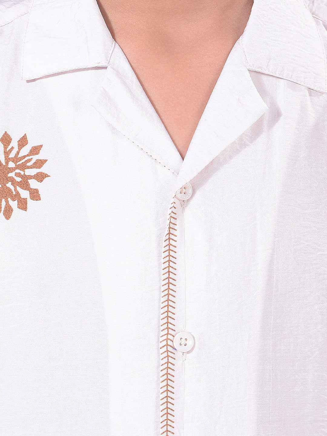 Brown Floral Print Resort-Collar Shirt