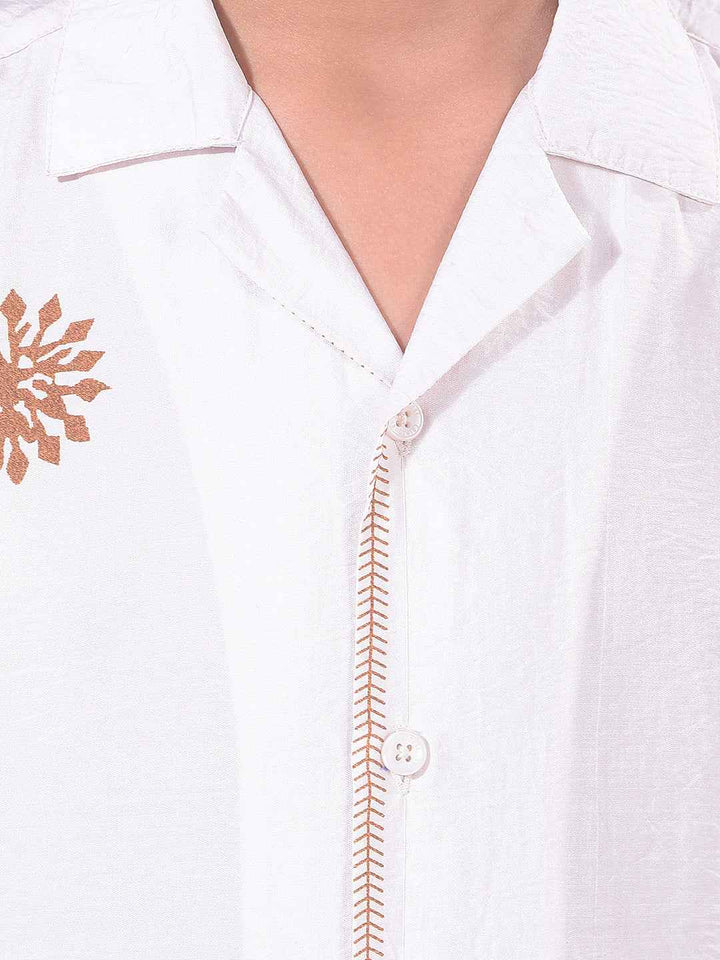 Brown Floral Print Resort-Collar Shirt