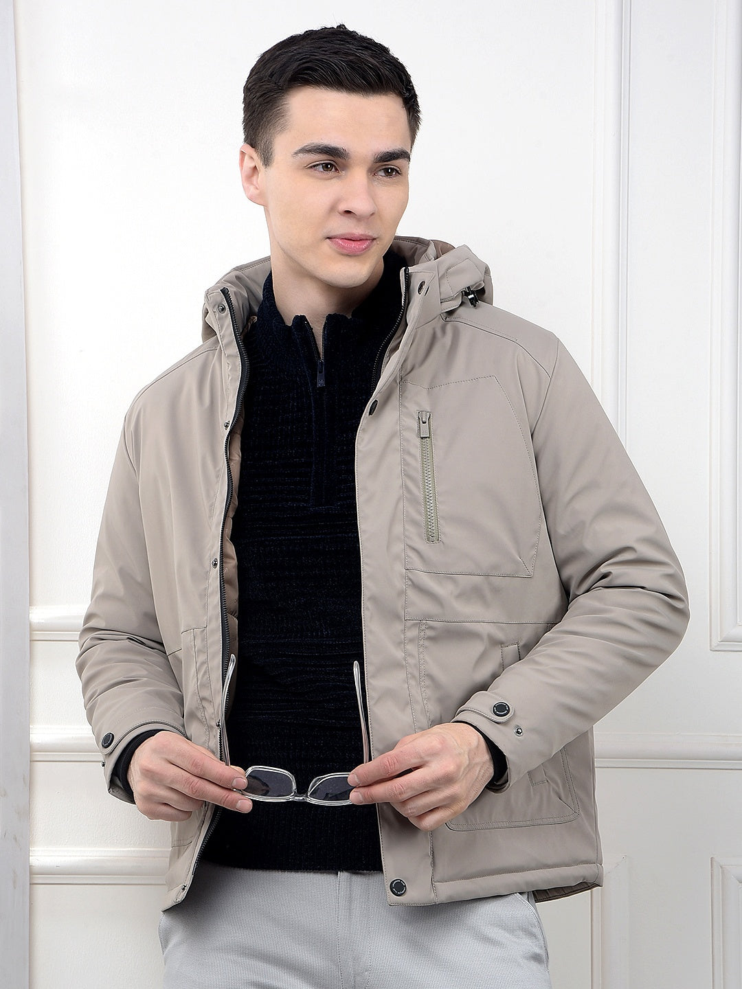 Beige Hooded Neck Puffer Jacket