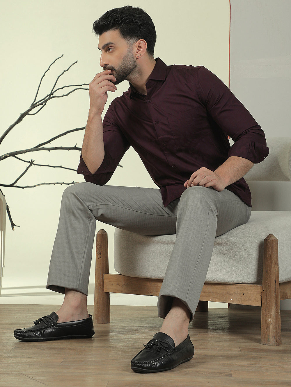 Grey Printed Straight Trousers
