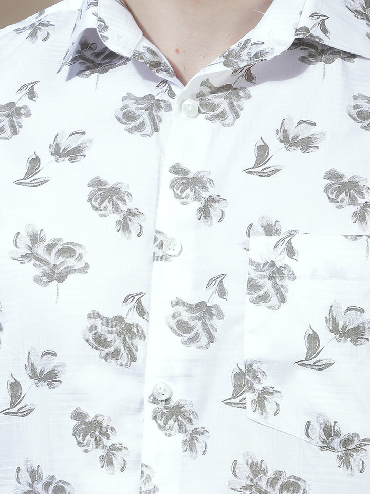 White Floral Print 100% Cotton Shirt
