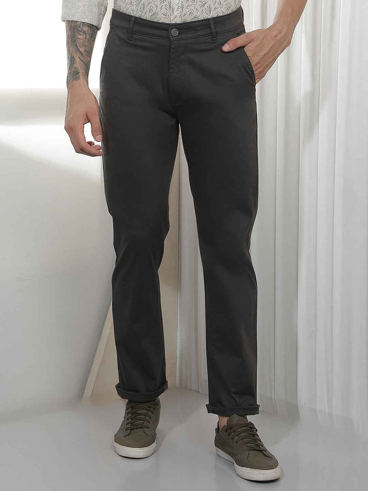 Grey Straight Cotton Trousers