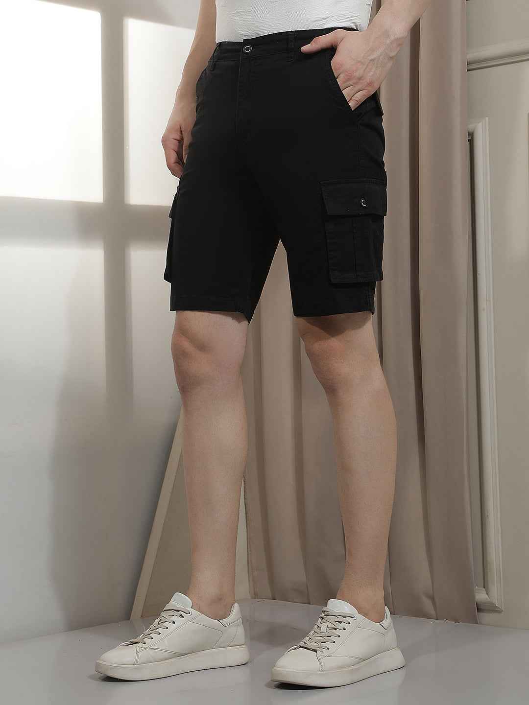 Stealth Black Multi-Pocket Cargo Shorts