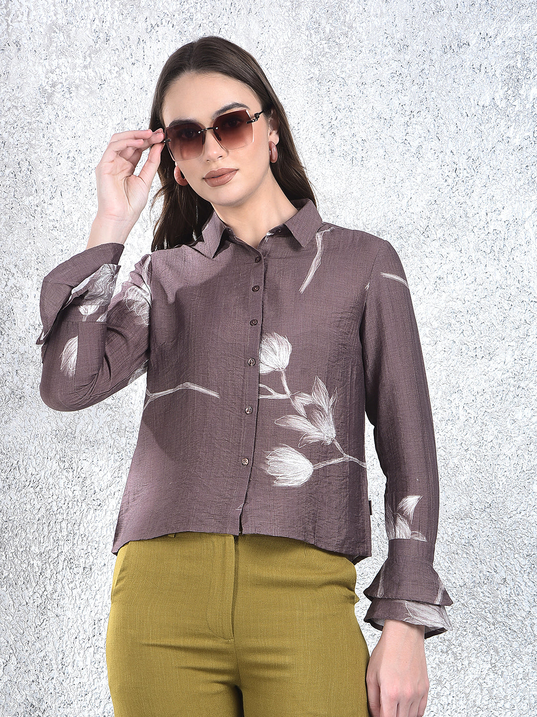 Brown Floral Print Shirt