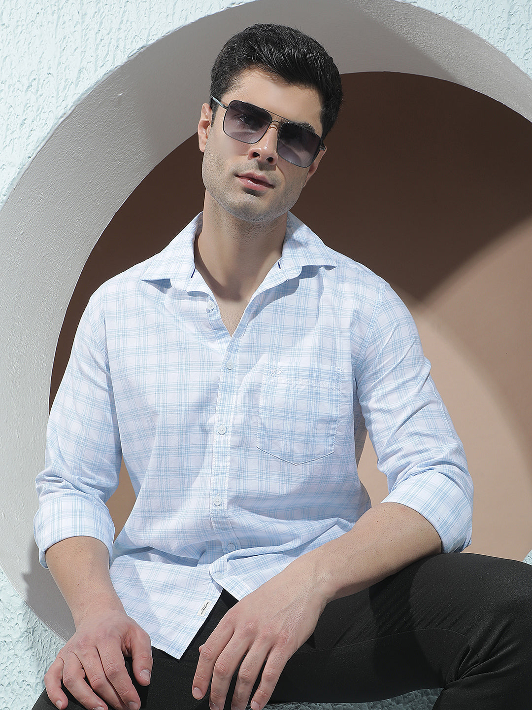 White 100% Cotton Checked Shirt