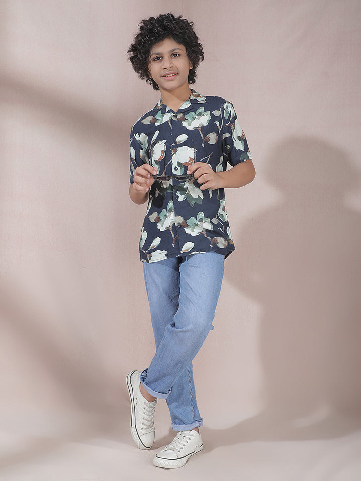 Green Floral Print 100% Cotton Shirt