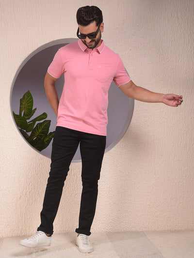 Pink Polo Neck T-Shirt