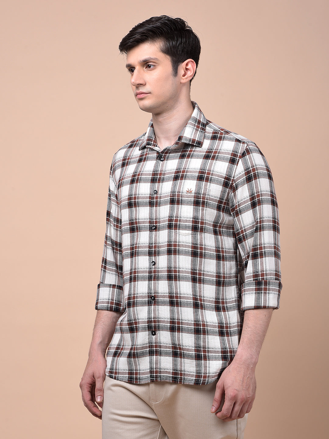 Brown Checked 100% Cotton Shirt