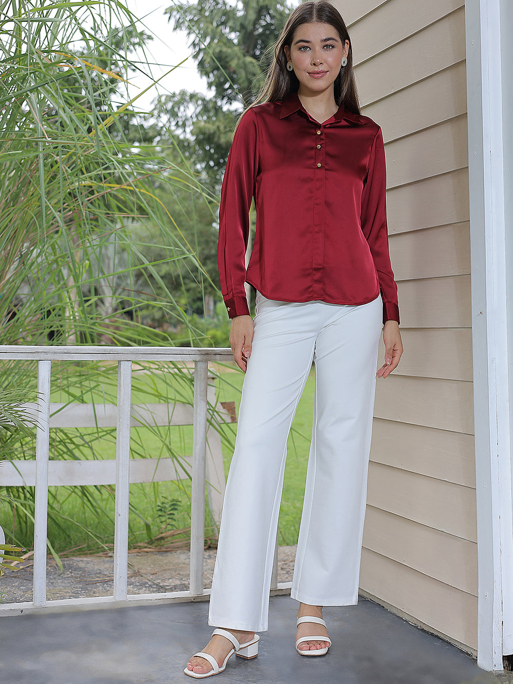 Ruby Red Satin Shirt