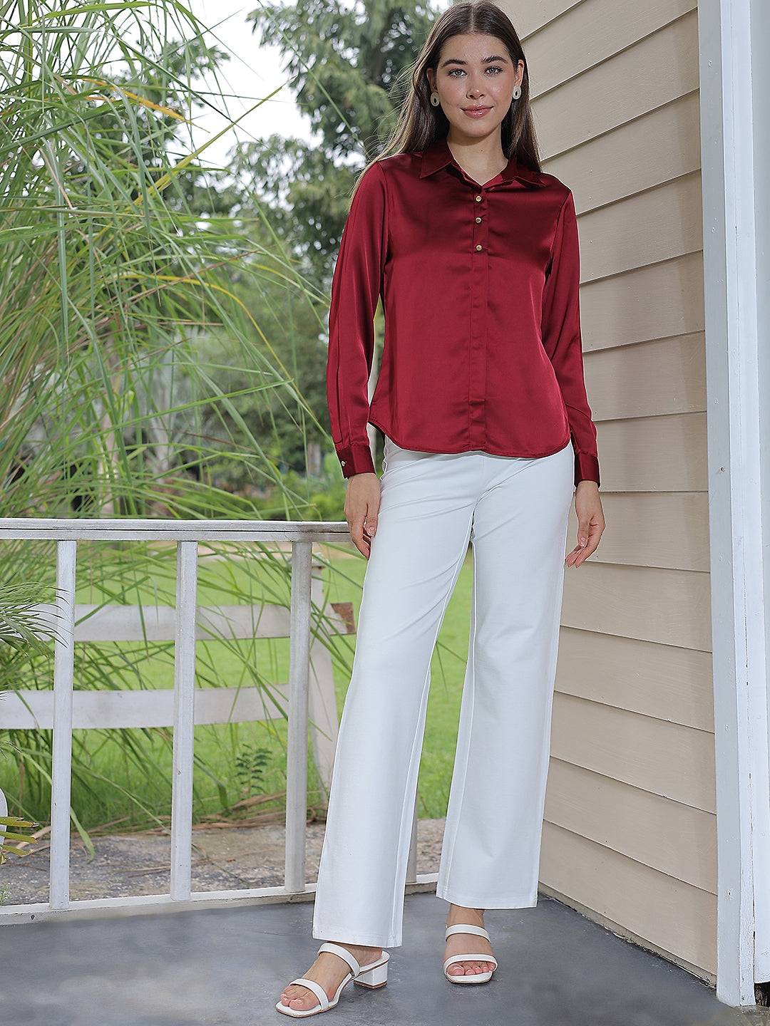 Ruby Red Satin Shirt