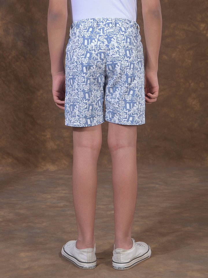 Blue Printed 100% Cotton Shorts