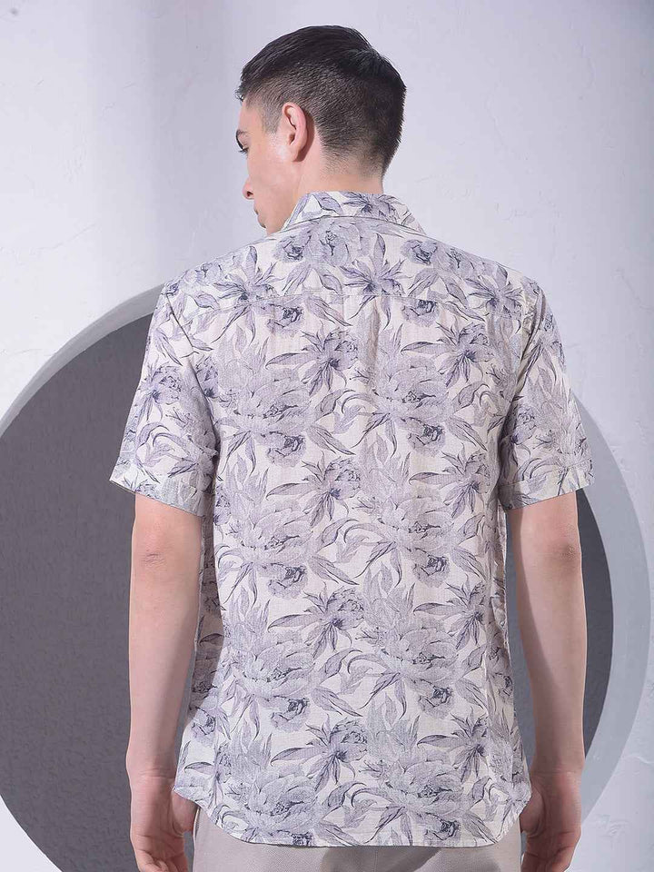 Purple Floral Print Linen Shirt