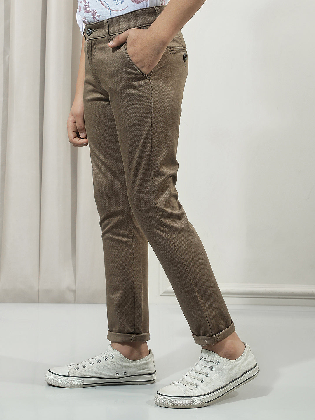 Brown Cotton Stretchable Trousers
