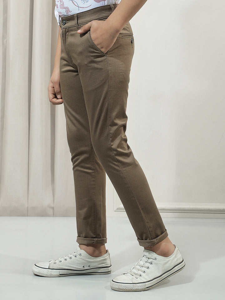 Brown Cotton Stretchable Trousers