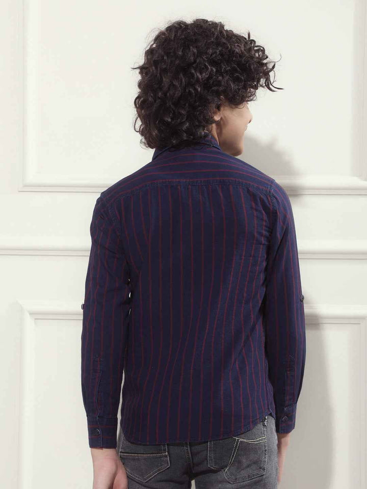 Red Vertical Striped 100% Cotton Shirt