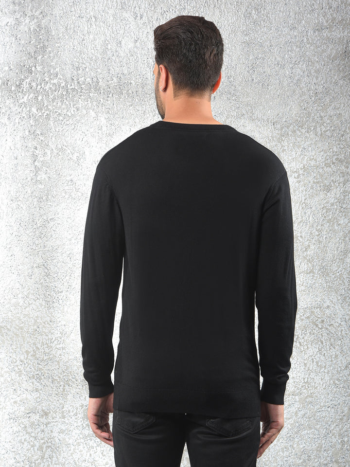 All-Day Comfort Black Jacquard Sweater