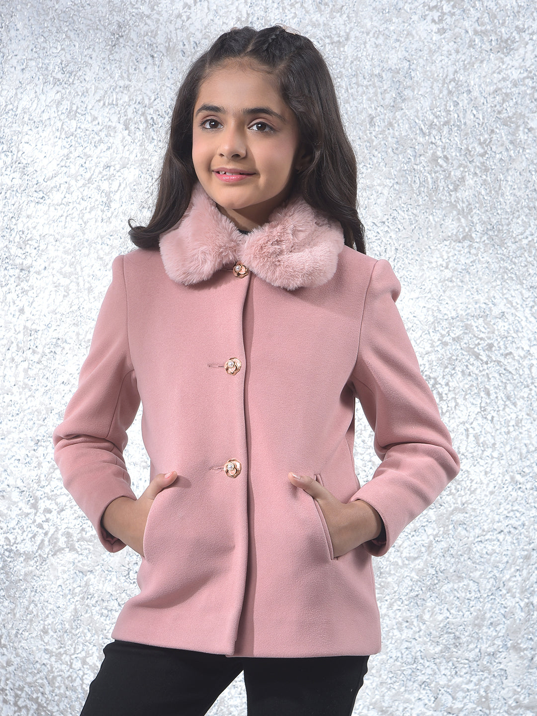 Soft Blush Single-Breasted Fur Coat